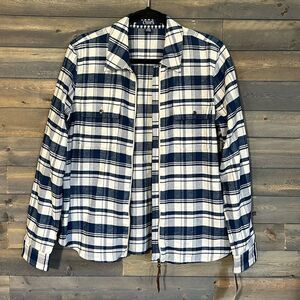 New Chaps Plaid Zip Shirt / Jacket Women’s Size Petite Large in Blue & Off White
